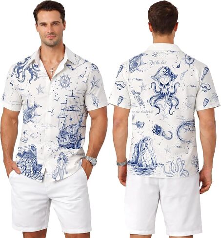 Men's Hawaiian Shirts, Novelty Patterned Button Down Casual Shirts, Summer Beach Theme Party Short Sleeve Shirts in Saudi Arabia