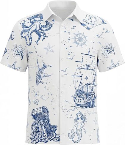 Men's Hawaiian Shirts, Novelty Patterned Button Down Casual Shirts, Summer Beach Theme Party Short Sleeve Shirts in Saudi Arabia