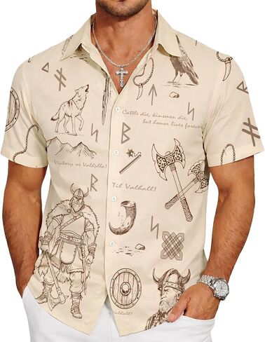 Men's Hawaiian Shirts, Novelty Patterned Button Down Casual Shirts, Summer Beach Theme Party Short Sleeve Shirts in Saudi Arabia