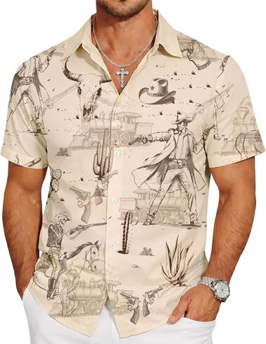 Men's Hawaiian Shirts, Novelty Patterned Button Down Casual Shirts, Summer Beach Theme Party Short Sleeve Shirts in Saudi Arabia