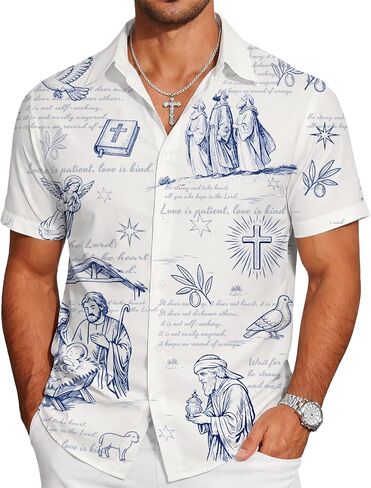 Men's Hawaiian Shirts, Novelty Patterned Button Down Casual Shirts, Summer Beach Theme Party Short Sleeve Shirts in Saudi Arabia
