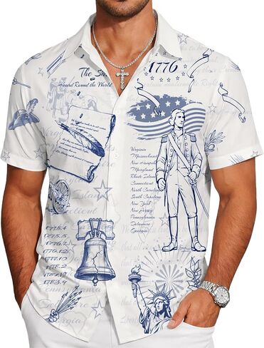 Men's Hawaiian Shirts, Novelty Patterned Button Down Casual Shirts, Summer Beach Theme Party Short Sleeve Shirts in Saudi Arabia