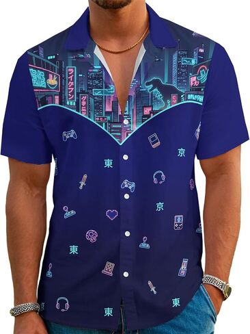 Men’s Hawaiian Shirt Western Style Button Down Vintage Symmetrical Print Short Sleeve Summer Beach Rodeo Party Clothes in Saudi Arabia