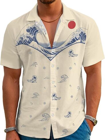 Men’s Hawaiian Shirt Western Style Button Down Vintage Symmetrical Print Short Sleeve Summer Beach Rodeo Party Clothes in Saudi Arabia