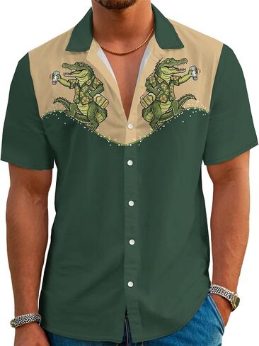 Men’s Hawaiian Shirt Western Style Button Down Vintage Symmetrical Print Short Sleeve Summer Beach Rodeo Party Clothes in Saudi Arabia