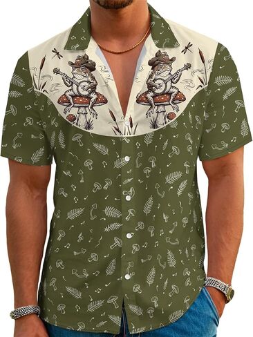 Men’s Hawaiian Shirt Western Style Button Down Vintage Symmetrical Print Short Sleeve Summer Beach Rodeo Party Clothes in Saudi Arabia