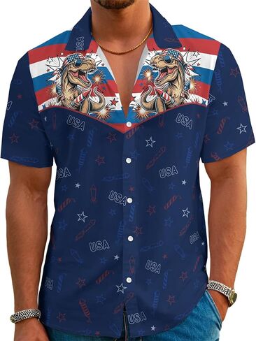Men’s Hawaiian Shirt Western Style Button Down Vintage Symmetrical Print Short Sleeve Summer Beach Rodeo Party Clothes in Saudi Arabia