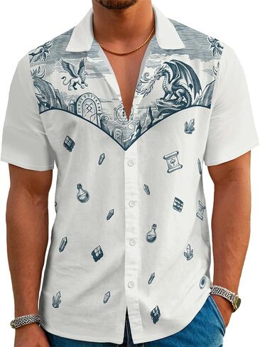Men’s Hawaiian Shirt Western Style Button Down Vintage Symmetrical Print Short Sleeve Summer Beach Rodeo Party Clothes in Saudi Arabia