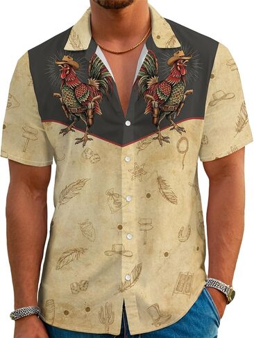 Men’s Hawaiian Shirt Western Style Button Down Vintage Symmetrical Print Short Sleeve Summer Beach Rodeo Party Clothes in Saudi Arabia