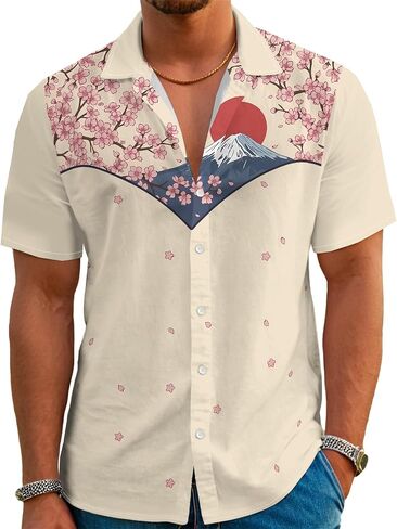 Men’s Hawaiian Shirt Western Style Button Down Vintage Symmetrical Print Short Sleeve Summer Beach Rodeo Party Clothes in Saudi Arabia