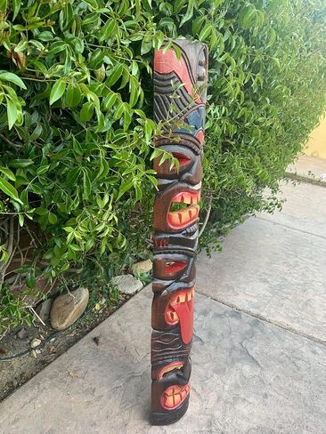 تيكي توتم هاوايان ثلاثة وجه اللسان قناع الخشب الاستوائية بار فناء ديكور 39 "× 6" in Kuwait
