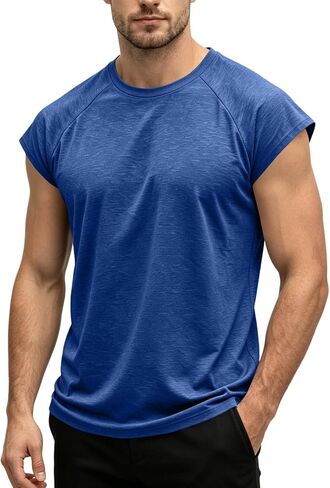 Men's Sleeveless Crew Neck T-Shirt, Casual Cap Sleeve Loose Fit Workout Gym Tee, Black Slub Knit for Everyday in Kuwait