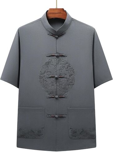 Chinese Kung Fu Shirt Tai Chi Suit Tang Style Shirts Casual Traditional Embroidered Tees Button Up T Shirt in Saudi Arabia