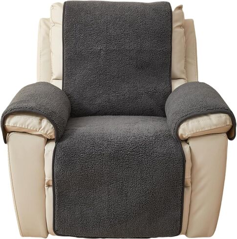 ELEFOCUS Plush Sherpa Fleece Recliner Chair Cover，Soft Warm Sofa Slipcover,Washable for Reclining Sofa,Furniture Protector Non Slip (Dark Grey, 22") in Kuwait
