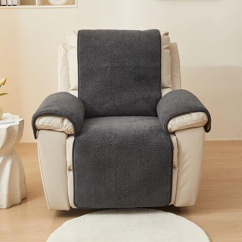 ELEFOCUS Plush Sherpa Fleece Recliner Chair Cover，Soft Warm Sofa Slipcover,Washable for Reclining Sofa,Furniture Protector Non Slip (Dark Grey, 22") in Kuwait