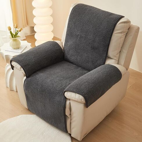 ELEFOCUS Plush Sherpa Fleece Recliner Chair Cover，Soft Warm Sofa Slipcover,Washable for Reclining Sofa,Furniture Protector Non Slip (Dark Grey, 22") in Kuwait