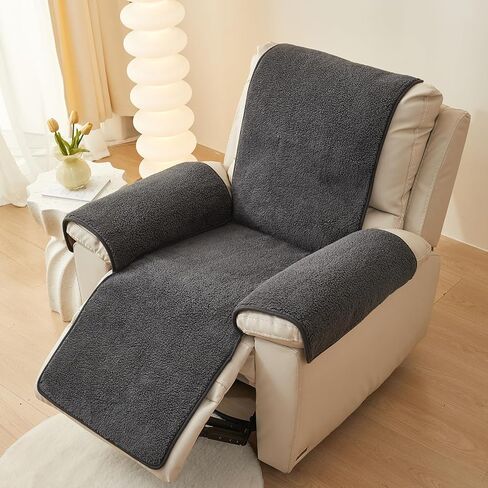 ELEFOCUS Plush Sherpa Fleece Recliner Chair Cover，Soft Warm Sofa Slipcover,Washable for Reclining Sofa,Furniture Protector Non Slip (Dark Grey, 22") in Kuwait