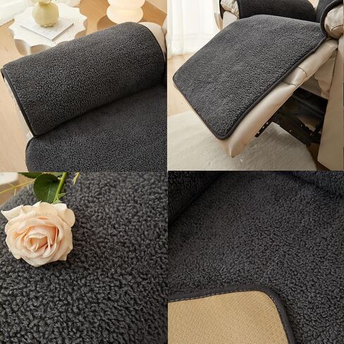 ELEFOCUS Plush Sherpa Fleece Recliner Chair Cover，Soft Warm Sofa Slipcover,Washable for Reclining Sofa,Furniture Protector Non Slip (Dark Grey, 22") in Kuwait