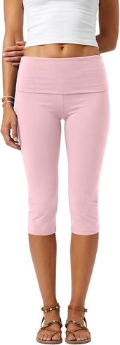 Women's Fold Over Capri Leggings High Waist Yoga Pants Summer Ribbed Cropped Workout Tights Casual Lounge Shorts in Kuwait