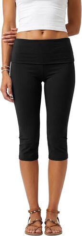 Women's Fold Over Capri Leggings High Waist Yoga Pants Summer Ribbed Cropped Workout Tights Casual Lounge Shorts in Kuwait