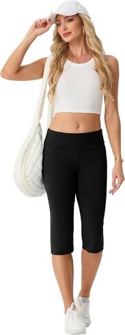 Women's Fold Over Capri Leggings High Waist Yoga Pants Summer Ribbed Cropped Workout Tights Casual Lounge Shorts in Kuwait