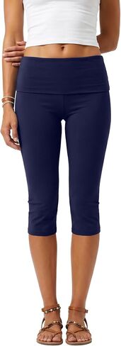 Women's Fold Over Capri Leggings High Waist Yoga Pants Summer Ribbed Cropped Workout Tights Casual Lounge Shorts in Kuwait