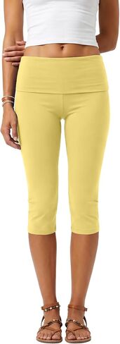 Women's Fold Over Capri Leggings High Waist Yoga Pants Summer Ribbed Cropped Workout Tights Casual Lounge Shorts in Kuwait