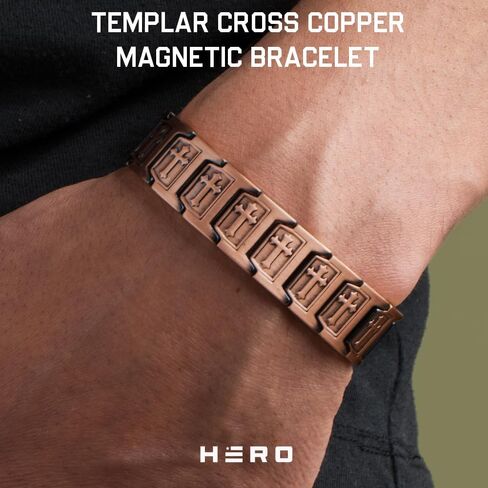 Hero Company Cross Copper Magnetic Bracelet - ‘Templar Cross’ Men’s Christian Bracelet for Father's Day - Helps Pair Veterans With A Service Dog in Saudi Arabia