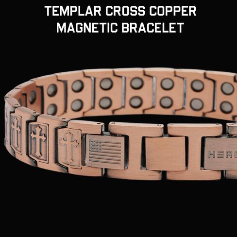 Hero Company Cross Copper Magnetic Bracelet - ‘Templar Cross’ Men’s Christian Bracelet for Father's Day - Helps Pair Veterans With A Service Dog in Saudi Arabia