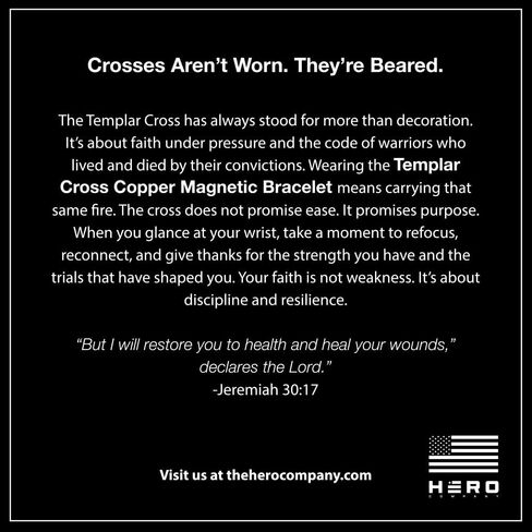 Hero Company Cross Copper Magnetic Bracelet - ‘Templar Cross’ Men’s Christian Bracelet for Father's Day - Helps Pair Veterans With A Service Dog in Saudi Arabia