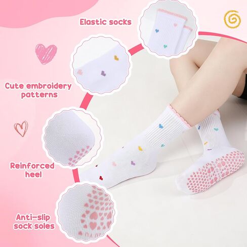 6 Pairs Cute Fruit Pilates Socks for Women, Ruffle Frilly Yoga Socks Non Slip Cotton Crew Socks with Embroidery Pattern for Workout Ballet in Kuwait