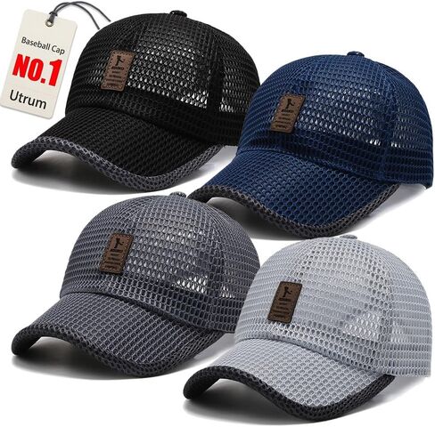 Utrum 4 Pack Lightweight & Breathable Baseball Cap for Summer Mesh Hat Men Women Trucker Golf Running Sports Cool Flat Cold in Kuwait