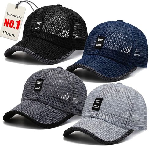 Utrum 4 Pack Lightweight & Breathable Baseball Cap for Summer Mesh Hat Men Women Trucker Golf Running Sports Cool Flat Cold in Kuwait