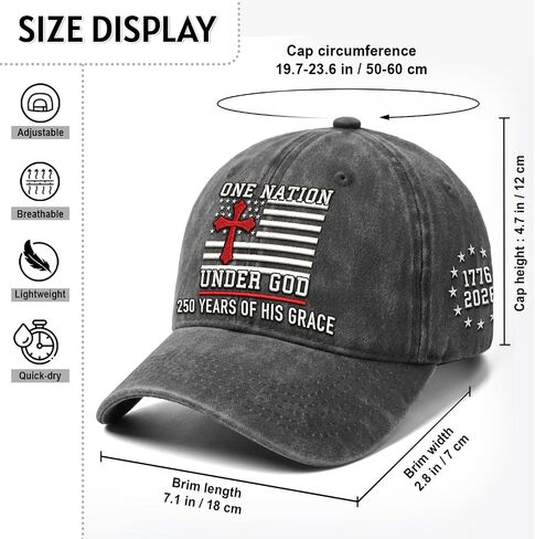 United States 250th Anniversary Hat - 1776-2026 Embroidered Christian Cross Adjustable Baseball Cap, Retro Washed Cotton for Men Women Black in Saudi Arabia