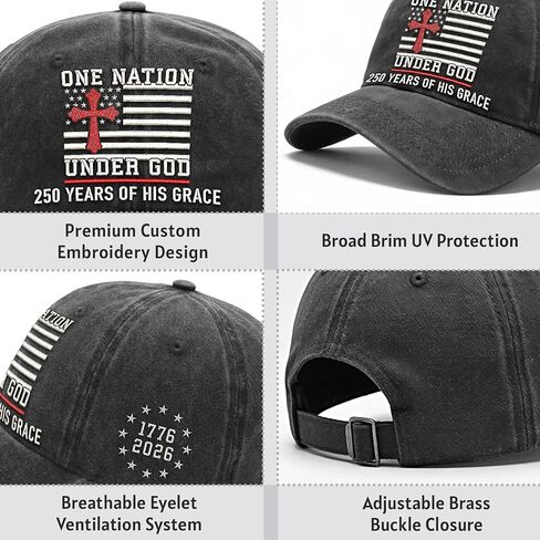 United States 250th Anniversary Hat - 1776-2026 Embroidered Christian Cross Adjustable Baseball Cap, Retro Washed Cotton for Men Women Black in Saudi Arabia