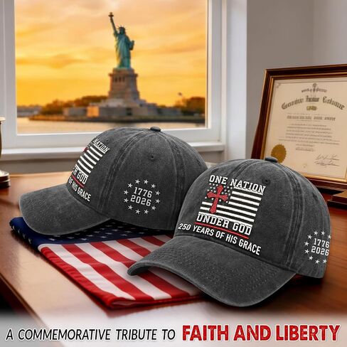 United States 250th Anniversary Hat - 1776-2026 Embroidered Christian Cross Adjustable Baseball Cap, Retro Washed Cotton for Men Women Black in Saudi Arabia