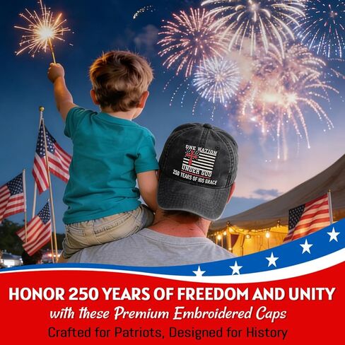 United States 250th Anniversary Hat - 1776-2026 Embroidered Christian Cross Adjustable Baseball Cap, Retro Washed Cotton for Men Women Black in Saudi Arabia
