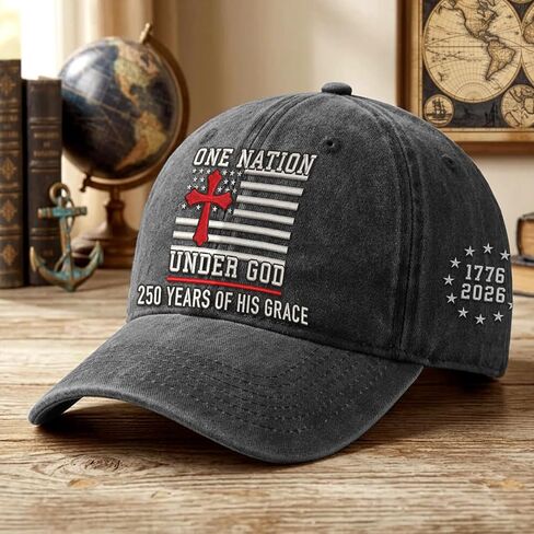 United States 250th Anniversary Hat - 1776-2026 Embroidered Christian Cross Adjustable Baseball Cap, Retro Washed Cotton for Men Women Black in Saudi Arabia