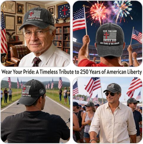 United States 250th Anniversary Hat - 1776-2026 Embroidered Christian Cross Adjustable Baseball Cap, Retro Washed Cotton for Men Women Black in Saudi Arabia