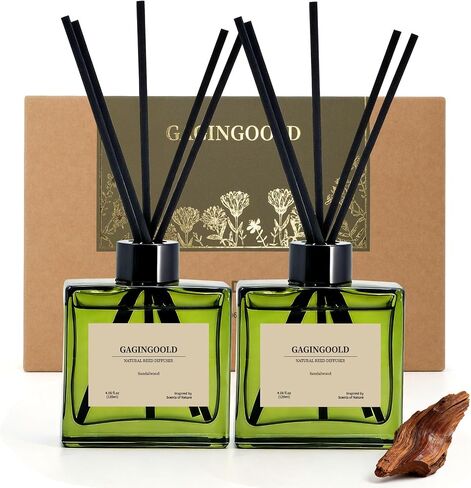 Reed Diffuser Set, 4 fl oz Earthy Sandalwood 2 Pack Scent Diffuser with 20 Sticks, 180 Days Long Lasting Elegant Home Fragrance for Bathroom Bedroom Office Decor Air Fresh in Saudi Arabia