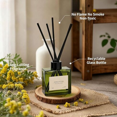 Reed Diffuser Set, 4 fl oz Earthy Sandalwood 2 Pack Scent Diffuser with 20 Sticks, 180 Days Long Lasting Elegant Home Fragrance for Bathroom Bedroom Office Decor Air Fresh in Saudi Arabia
