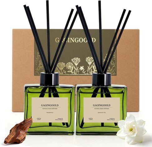 Reed Diffuser Set, 4 fl oz Earthy Sandalwood 2 Pack Scent Diffuser with 20 Sticks, 180 Days Long Lasting Elegant Home Fragrance for Bathroom Bedroom Office Decor Air Fresh in Saudi Arabia