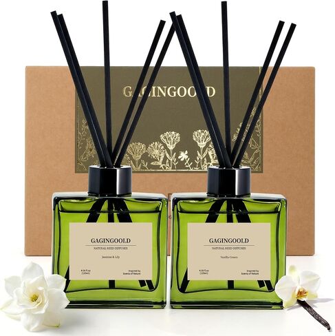 Reed Diffuser Set, 4 fl oz Earthy Sandalwood 2 Pack Scent Diffuser with 20 Sticks, 180 Days Long Lasting Elegant Home Fragrance for Bathroom Bedroom Office Decor Air Fresh in Saudi Arabia