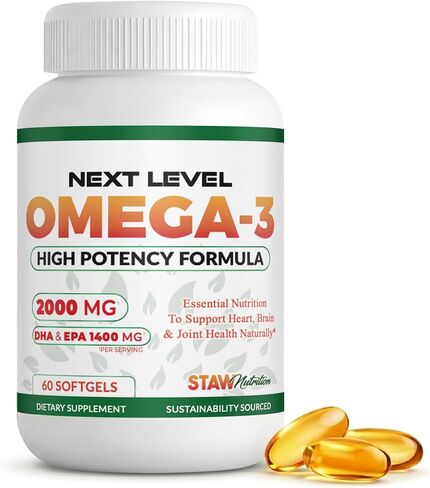 Omega 3 Fish Oil Supplement - 2000 mg Per Serving Containing 800 mg EPA & 600 mg DHA - Heart, Brain & Joint Health Support - 60 Molecularly Distilled Softgels - 30 Days Supply in Kuwait