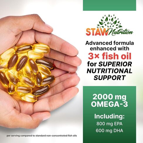 Omega 3 Fish Oil Supplement - 2000 mg Per Serving Containing 800 mg EPA & 600 mg DHA - Heart, Brain & Joint Health Support - 60 Molecularly Distilled Softgels - 30 Days Supply in Kuwait