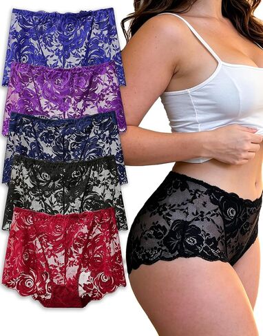 Sexy Women's Underwear Lace Shorts Breathable Cheeky Panties Boyshorts Underwear Women's Lace Briefs 5 Pack in Saudi Arabia