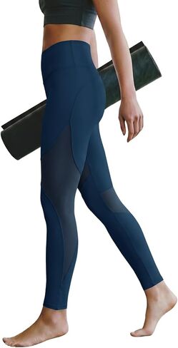 Aoysky Womens High Waisted Leggings Mesh Yoga Pants Tummy Control Butt Lifting Stretchy Workout Running Leggings in Kuwait