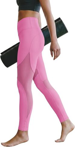 Aoysky Womens High Waisted Leggings Mesh Yoga Pants Tummy Control Butt Lifting Stretchy Workout Running Leggings in Kuwait