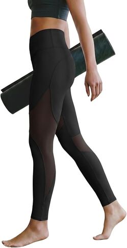 Aoysky Womens High Waisted Leggings Mesh Yoga Pants Tummy Control Butt Lifting Stretchy Workout Running Leggings in Kuwait