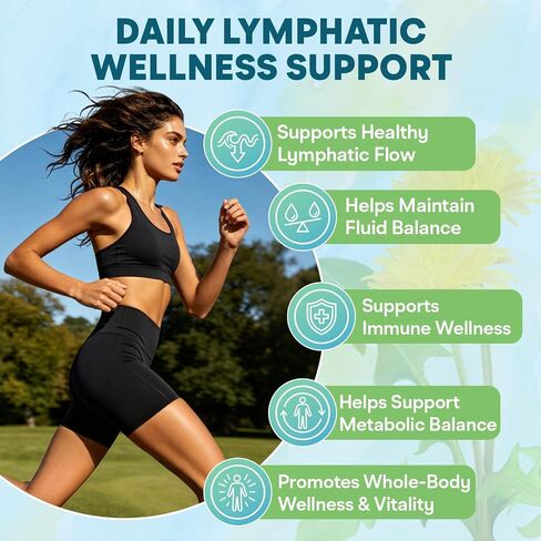 Lymphatic Drainage Supplements – Lymph System Support with Cleavers, Bromelain, Red Root, Dandelion & Echinacea for Fluid Balance, Puffy Mornings & Daily Lymphatic Wellness, 60 Capsules in Kuwait